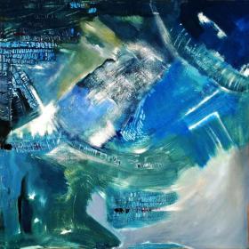  Angelo Rinaldi, impressioni a volo d'uccello 1, cm.100x100, anno 1990