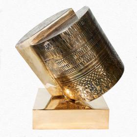  Angelo Rinaldi, doppia Colonna divisa in equilibrio precario, scultura in bronzo, rotante su base in bronzo, cm. 20,5x19,3, anno1998