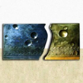  Angelo Rinaldi, Fasi Lunari, doppia scultura in bronzo patinato e lucido, h. cm. 23, anno 1999