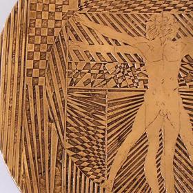  Angelo Rinaldi, Vitruvian man, scultura in bronzo a lieve stacciato con base in ottone, h. cm.50, anno 1998
