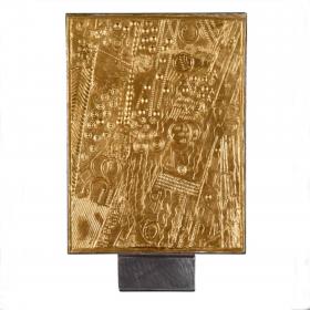 Angelo Rinaldi, Futuro proximo, bassorilievo in alabastrino, cm.30x40, anno 2000