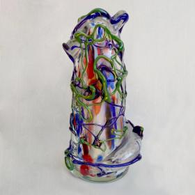 Angelo Rinaldi, Liane, Vaso Scultura, in vetro soffiato di Murano , vetri policromi  sovrapporti a rilievo e sommersione di pasta di vetro policromo, h. cm. 40x21x21, firmato e datato 1965