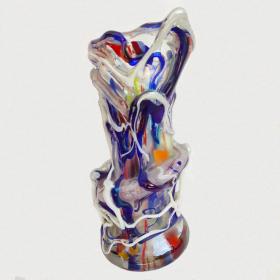 Angelo Rinaldi, Liane, Vaso Scultura, in vetro soffiato di Murano , vetri policromi  sovrapporti a rilievo e sommersione di pasta di vetro policromo, h. cm. 40x21x21, firmato e datato 1965