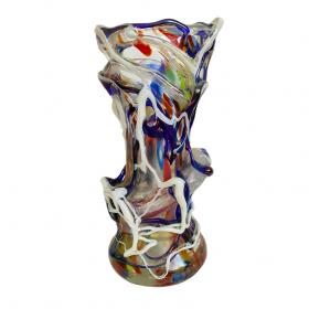 Angelo Rinaldi, Liane, Vaso Scultura, in vetro soffiato di Murano , vetri policromi  sovrapporti a rilievo e sommersione di pasta di vetro policromo, h. cm. 40x21x21, firmato e datato 1965