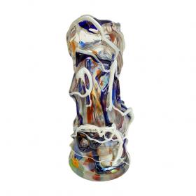 Angelo Rinaldi, Liane, Vaso Scultura, in vetro soffiato di Murano , vetri policromi  sovrapporti a rilievo e sommersione di pasta di vetro policromo, h. cm. 40x21x21, firmato e datato 1965