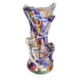 Angelo Rinaldi, Liane, Vaso Scultura, in vetro soffiato di Murano , vetri policromi  sovrapporti a rilievo e sommersione di pasta di vetro policromo, h. cm. 40x21x21, firmato e datato 1965